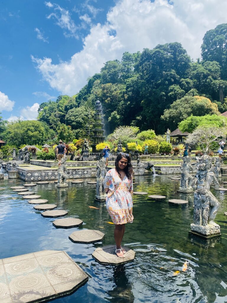 A garden with pools and fountains